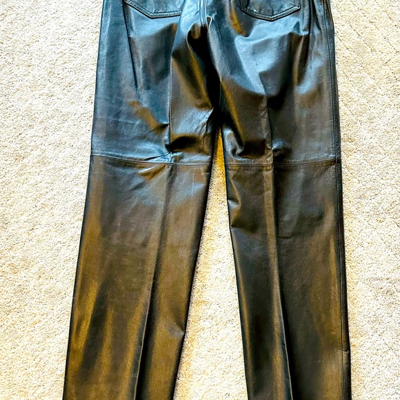 Genuine black leather jeans, lined, excellent condition. Jones New York. Size 8. - Picture 2 of 5